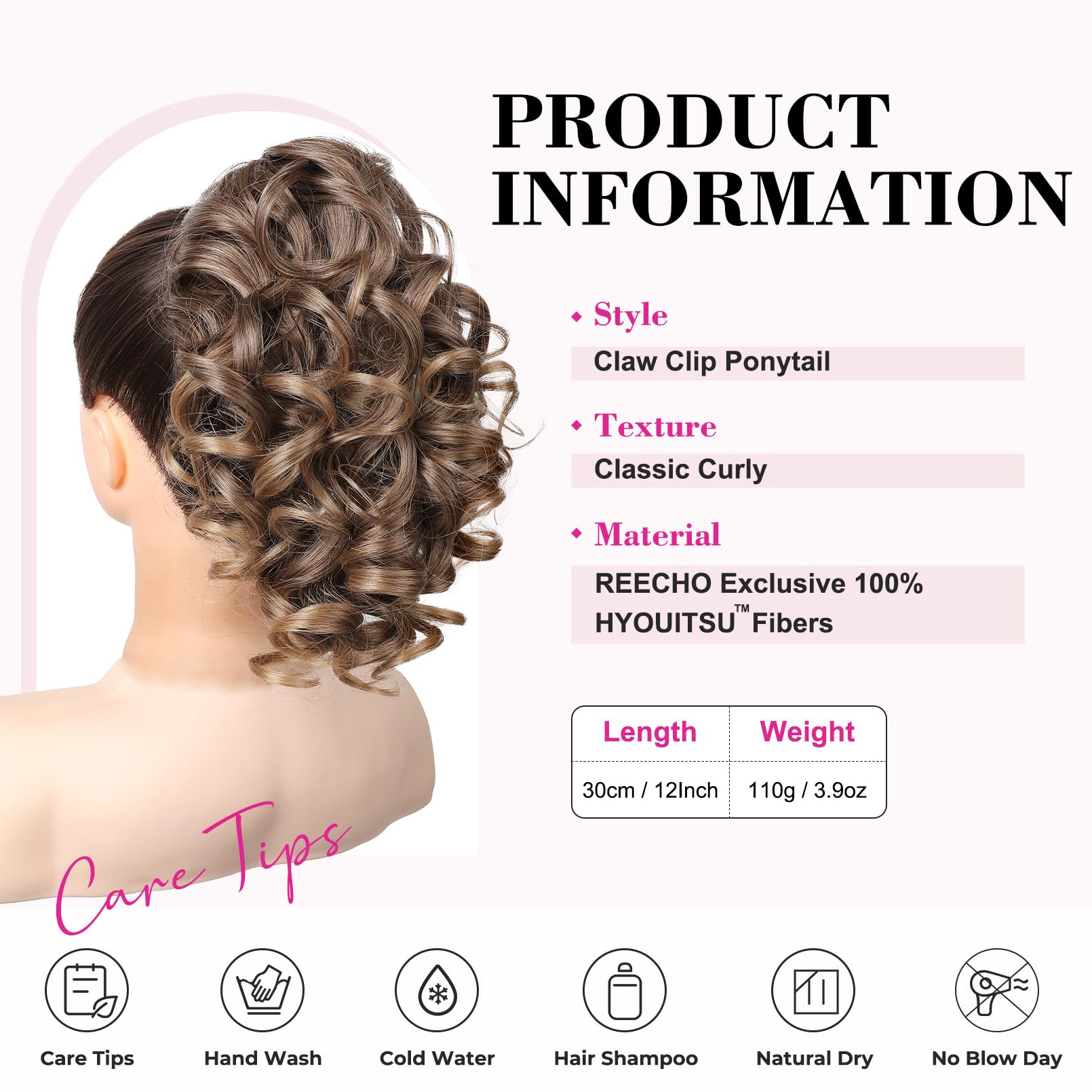 REECHO close-up of HYOUITSU fiber curls showing natural texture benefits