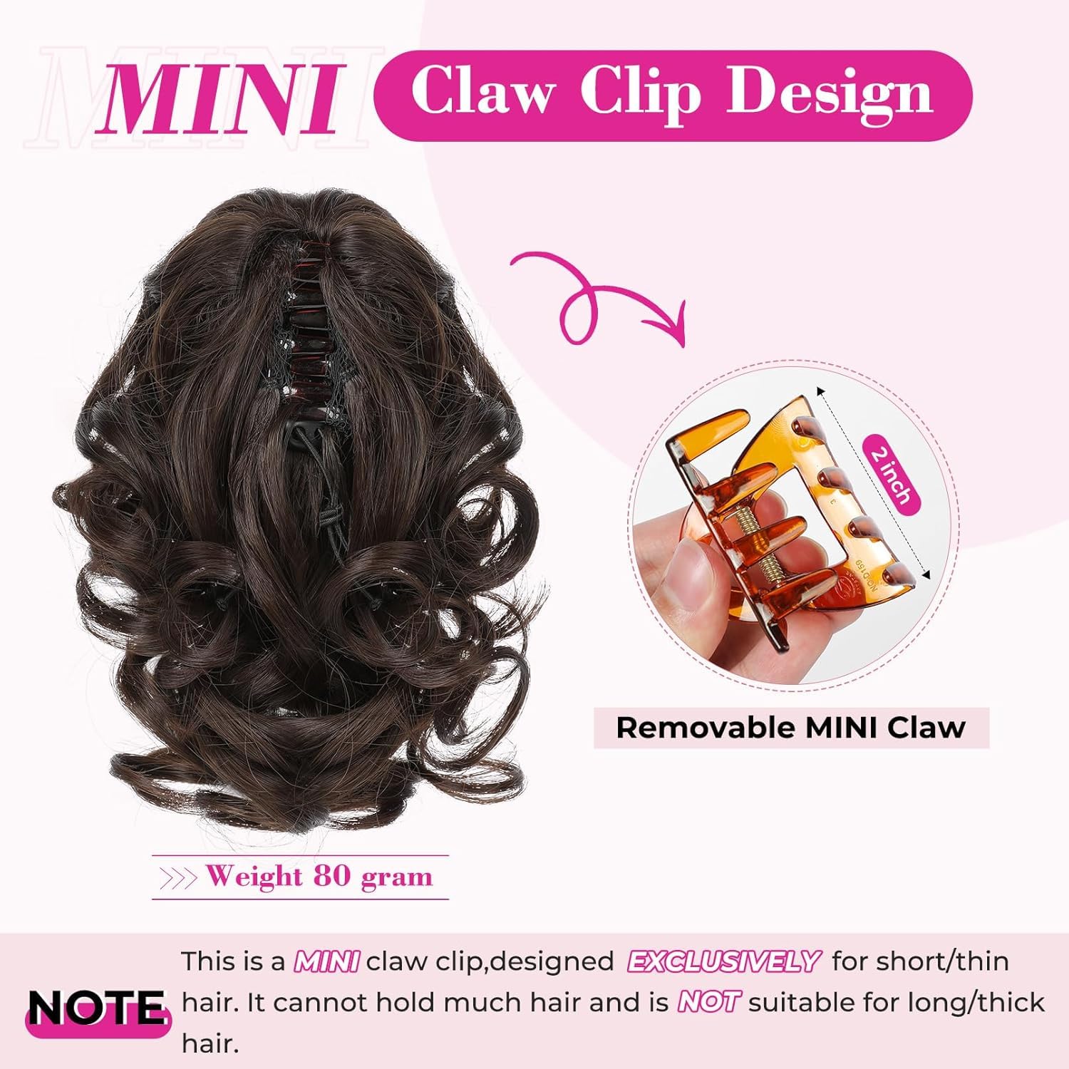 REECHO ponytail beside a hand to show 9-inch scale and lightweight benefit