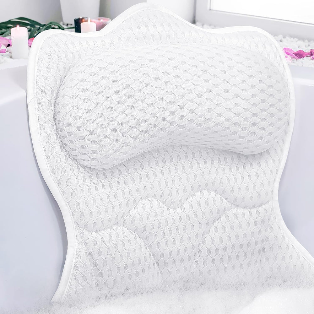 REEZEIVI front view of white bath pillow showing plush cushioning and comfort