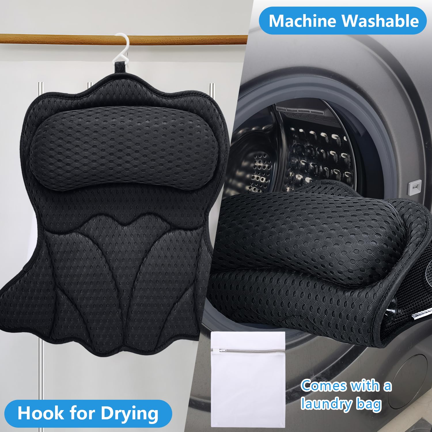 REEZEIVI pillow in use supporting neck and back for relaxed bathing