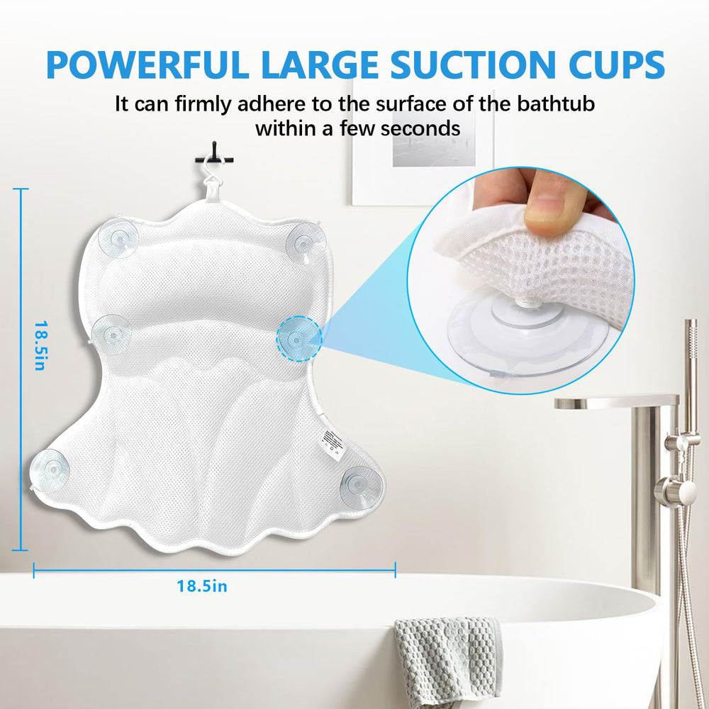 REEZEIVI bath pillow in use with person reclining for relaxed soak