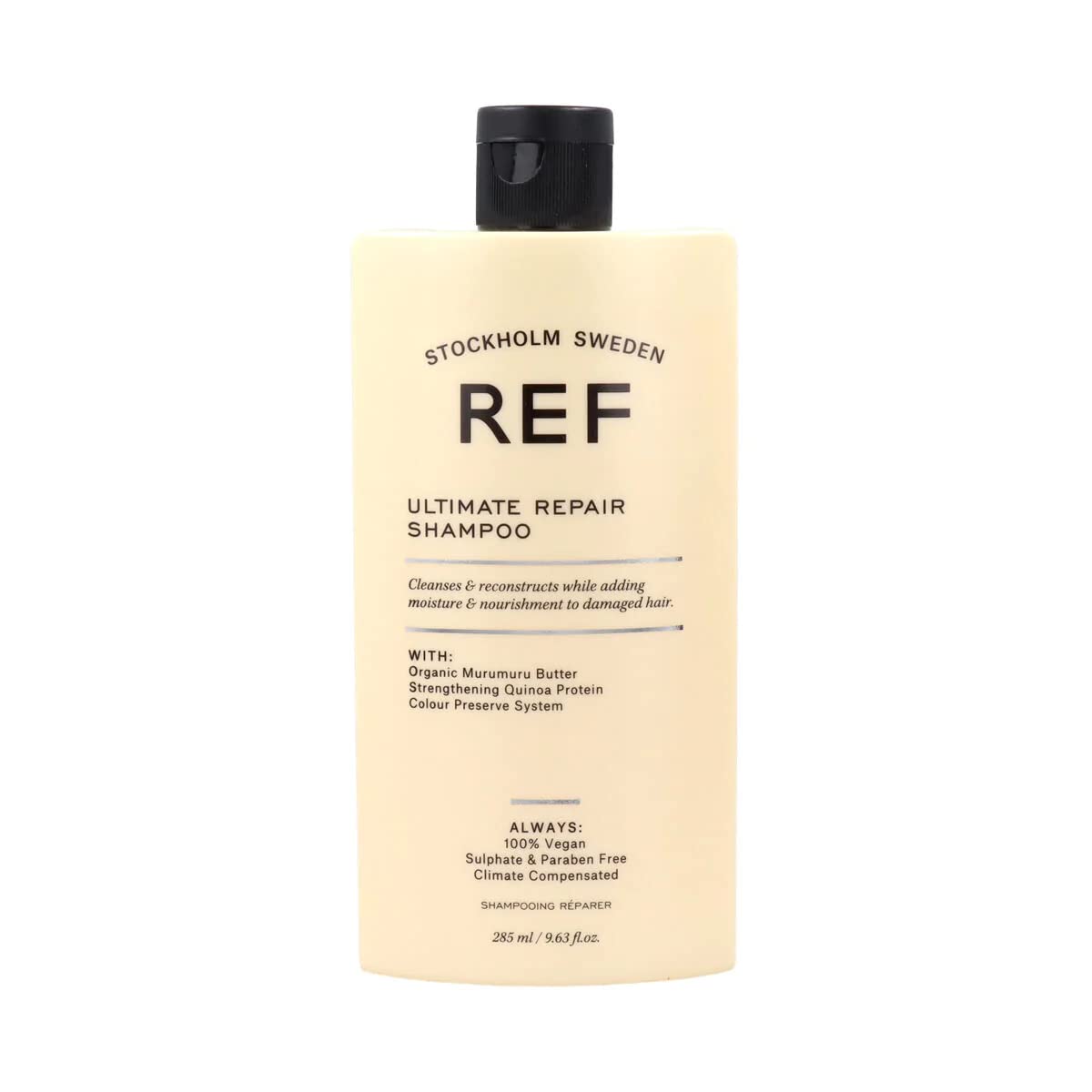 REF Ultimate Repair Shampoo front showing nourishing formula that restores hair