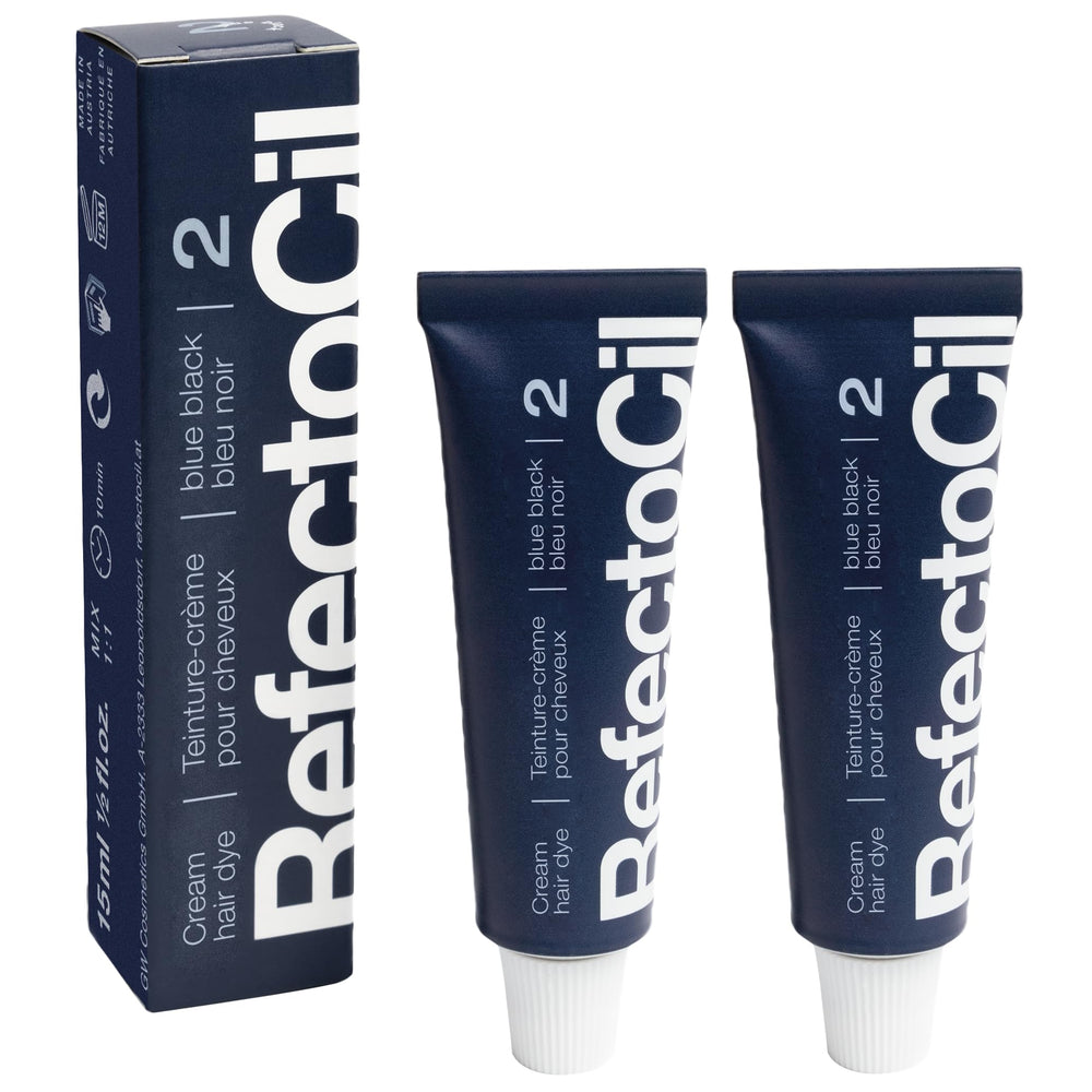 RefectoCil Blue Black packaging front showing deep blue-black shine and color benefit