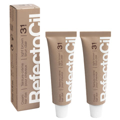 RefectoCil front packaging of No. 3.1 light brown showing product and shade benefit