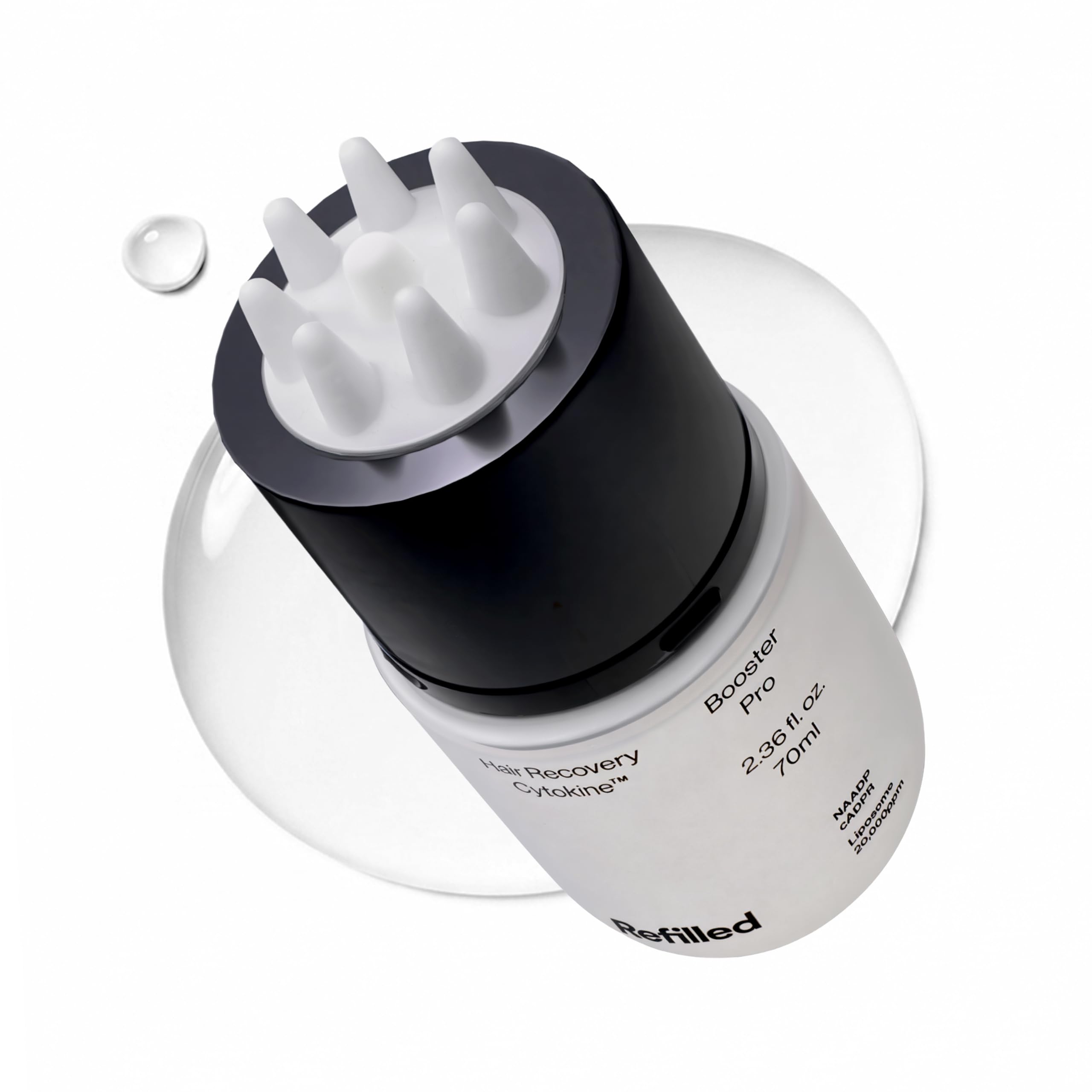 Refilled front packaging showing serum bottle and branding for clear identification and trust
