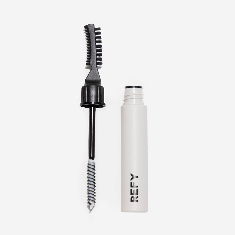 REFY brow sculpt scale and ingredients label highlighting size and key ingredients for transparency