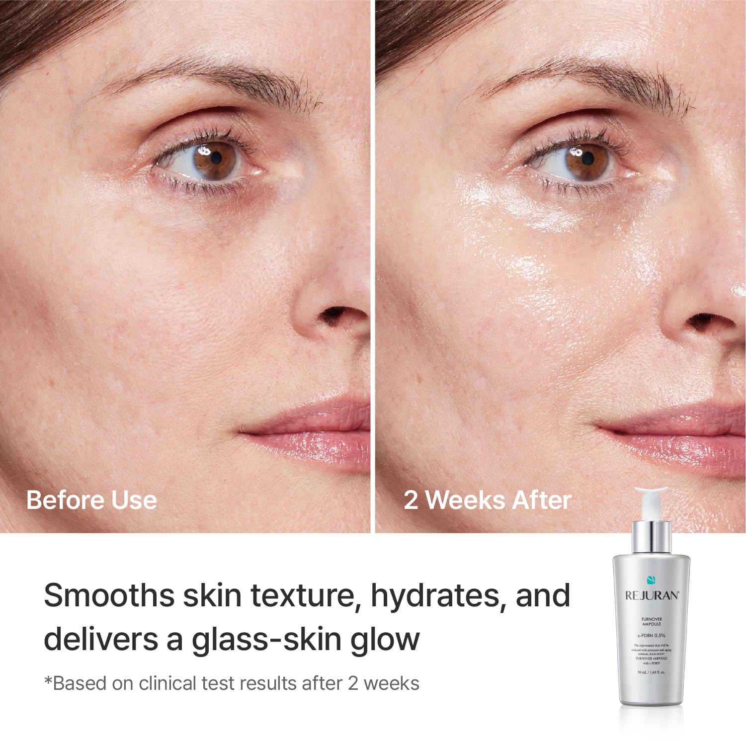 REJURAN ampoule on vanity with skincare items for routine-ready convenience