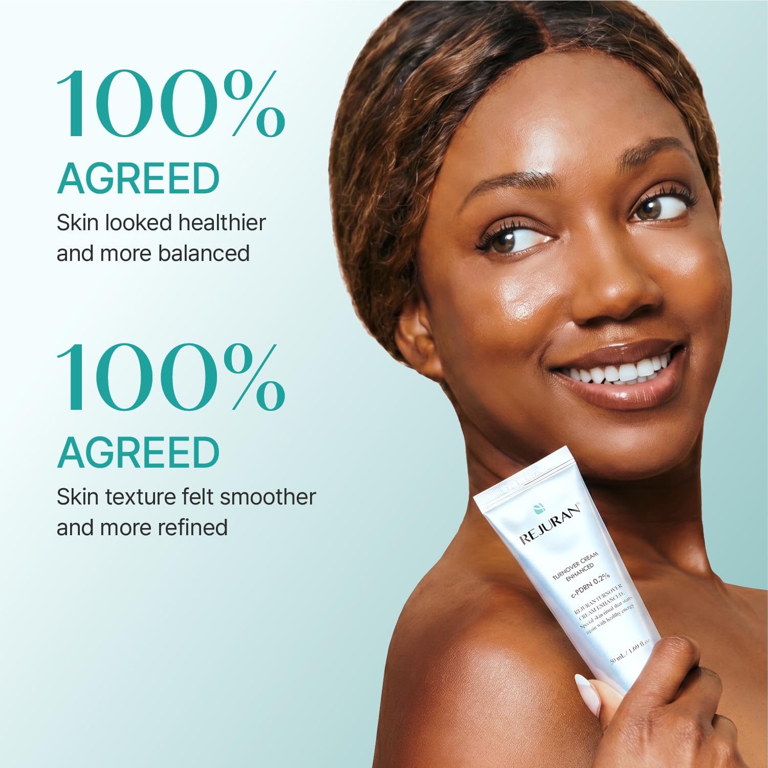 REJURAN tube open with cream dispensed demonstrating mess-free application