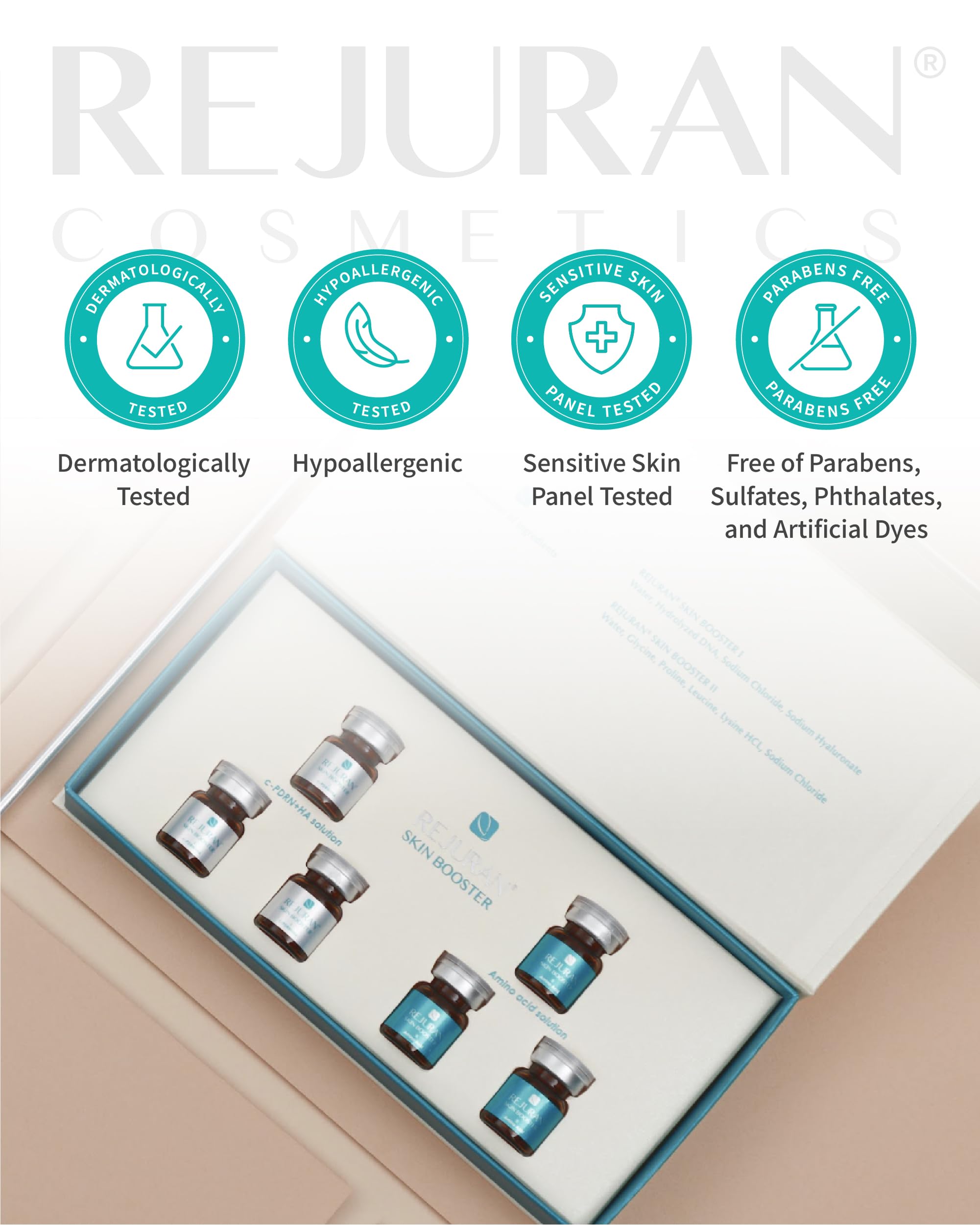 REJURAN packaging label detail showing claims and clean formulation