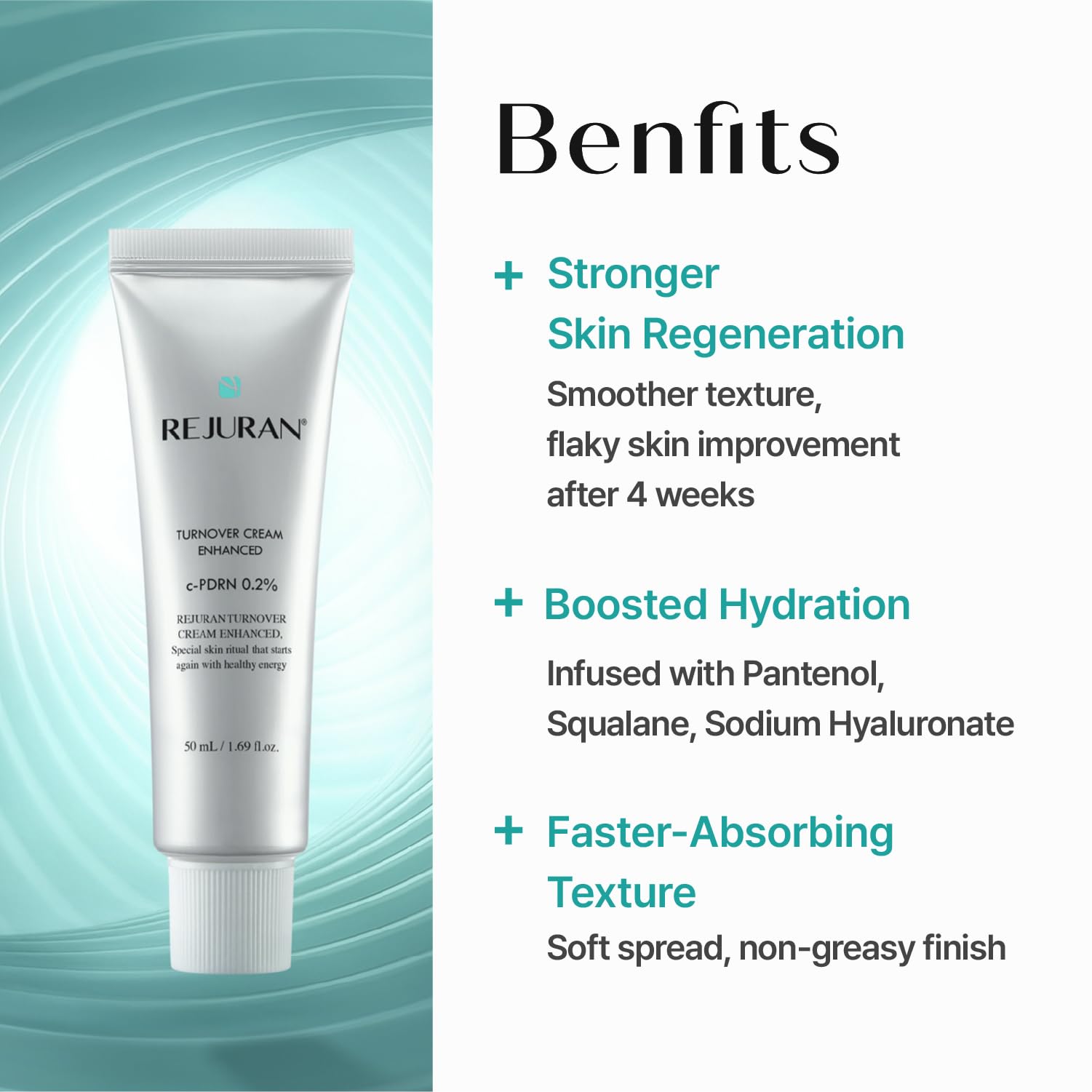 REJURAN tube held in hand to show scale and 1.69 fl oz size convenience