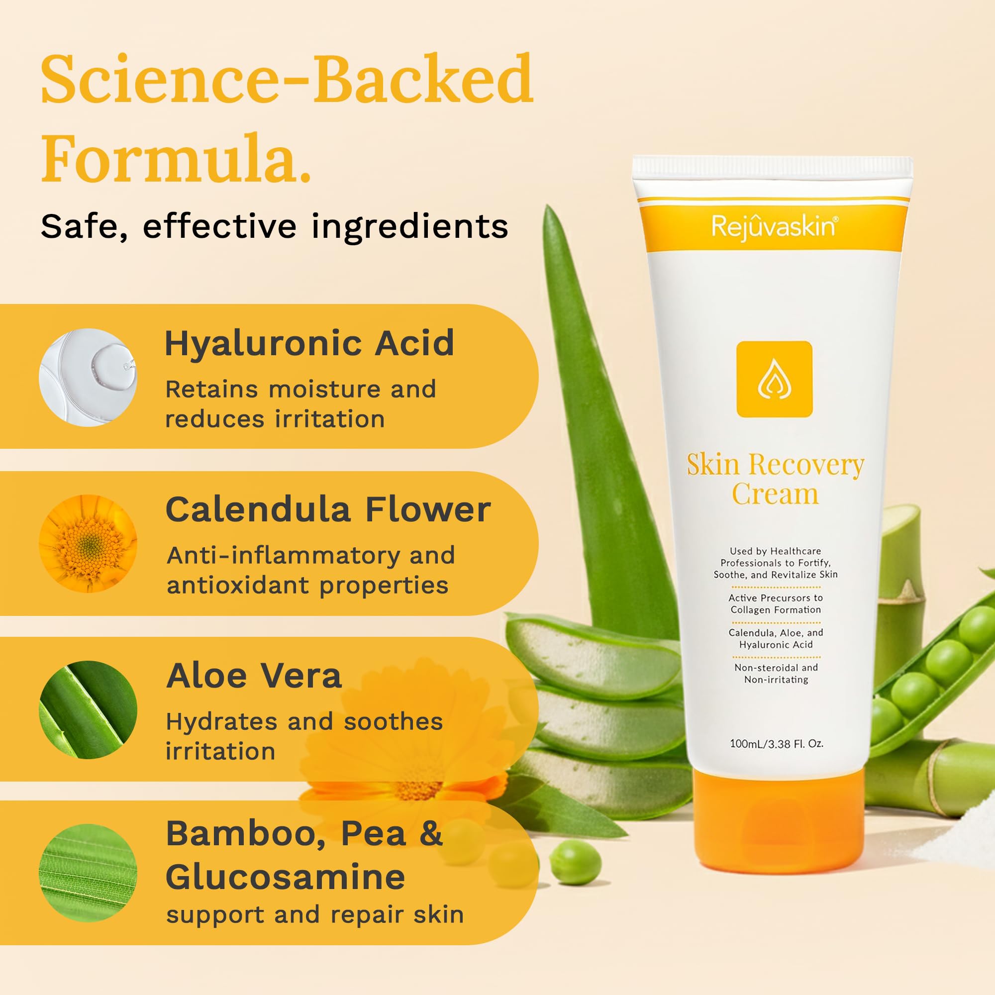 Rejuvaskin applied on hand demonstrating calming hydration for dry skin