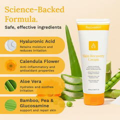 Rejuvaskin applied on hand demonstrating calming hydration for dry skin