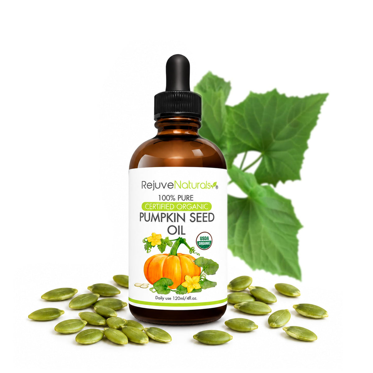 RejuveNaturals front bottle view showing label and organic claim, emphasizes purity
