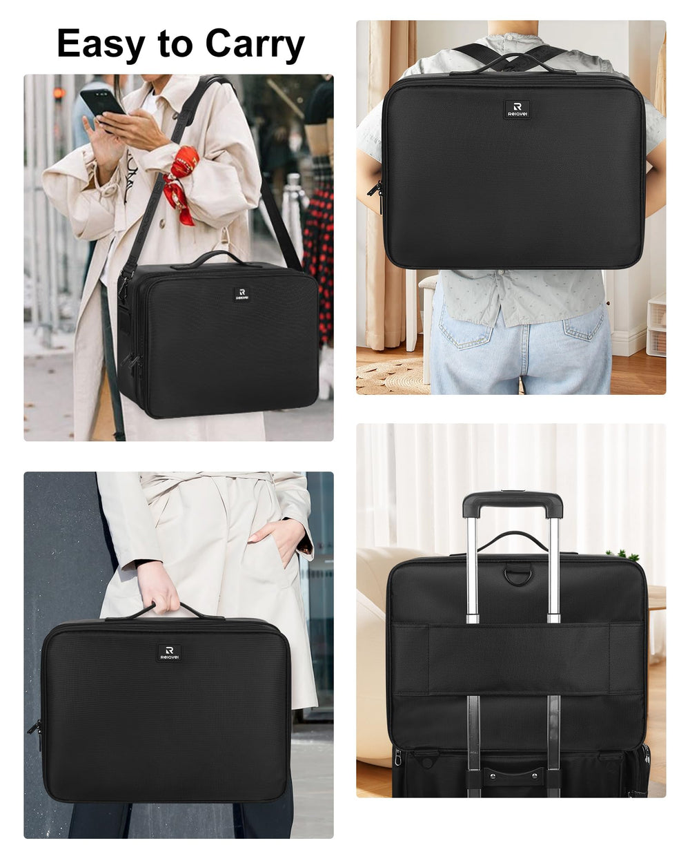 Relavel attached to trolley handle showing easy airport transport