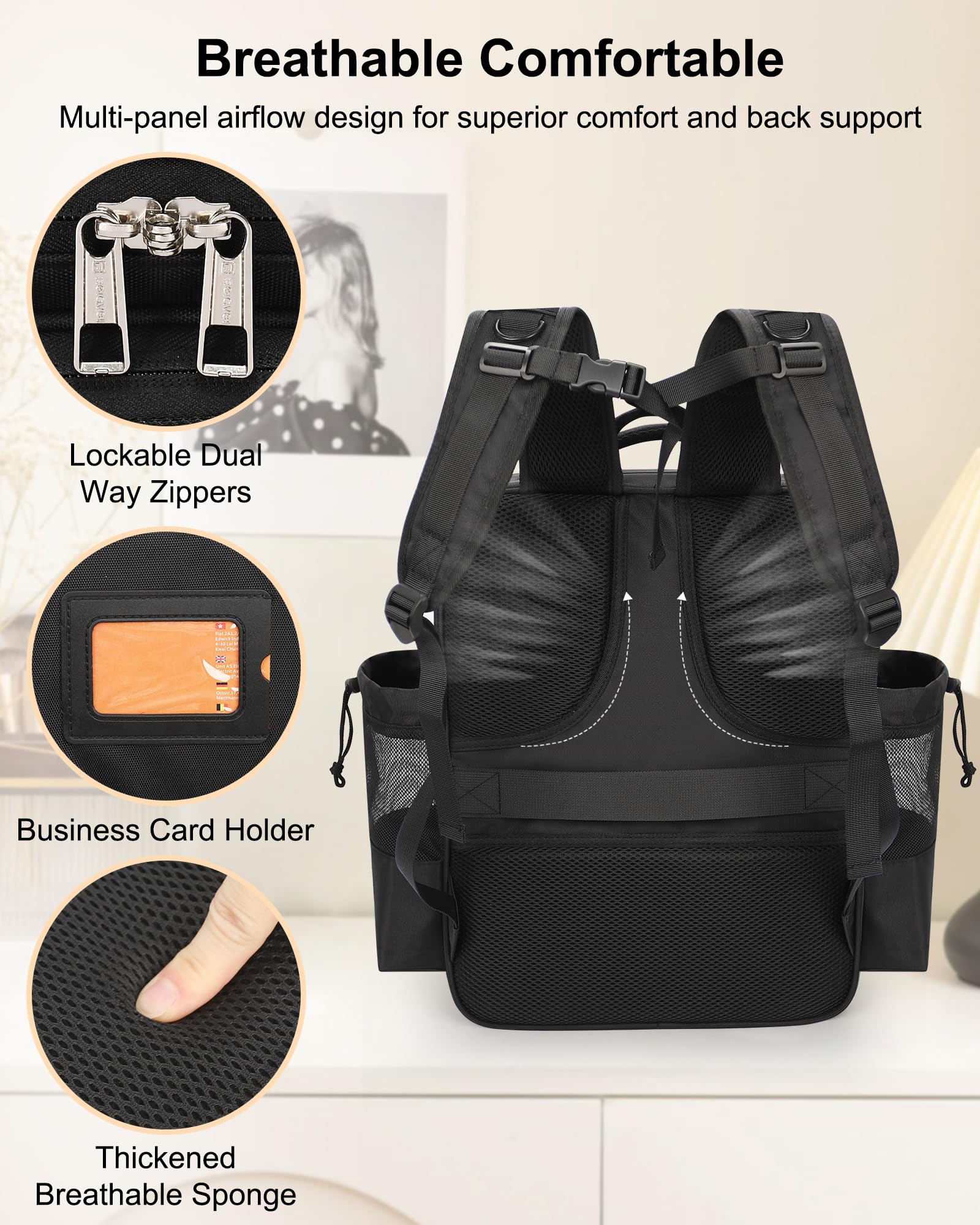 Relavel padded back panel providing breathable comfort on long days