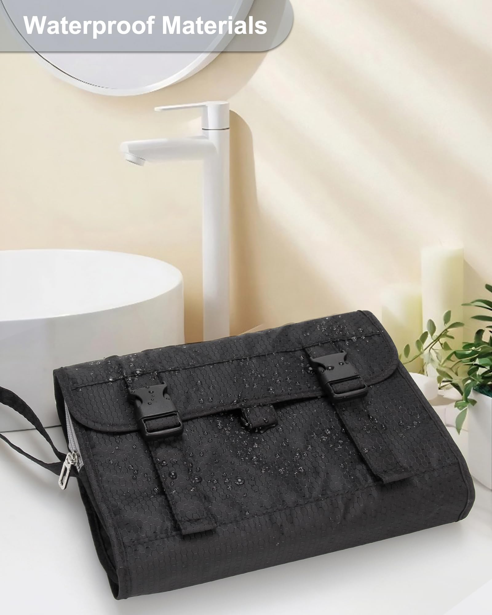 Relavel bag hung on bathroom towel rail demonstrating hands-free access and space saving