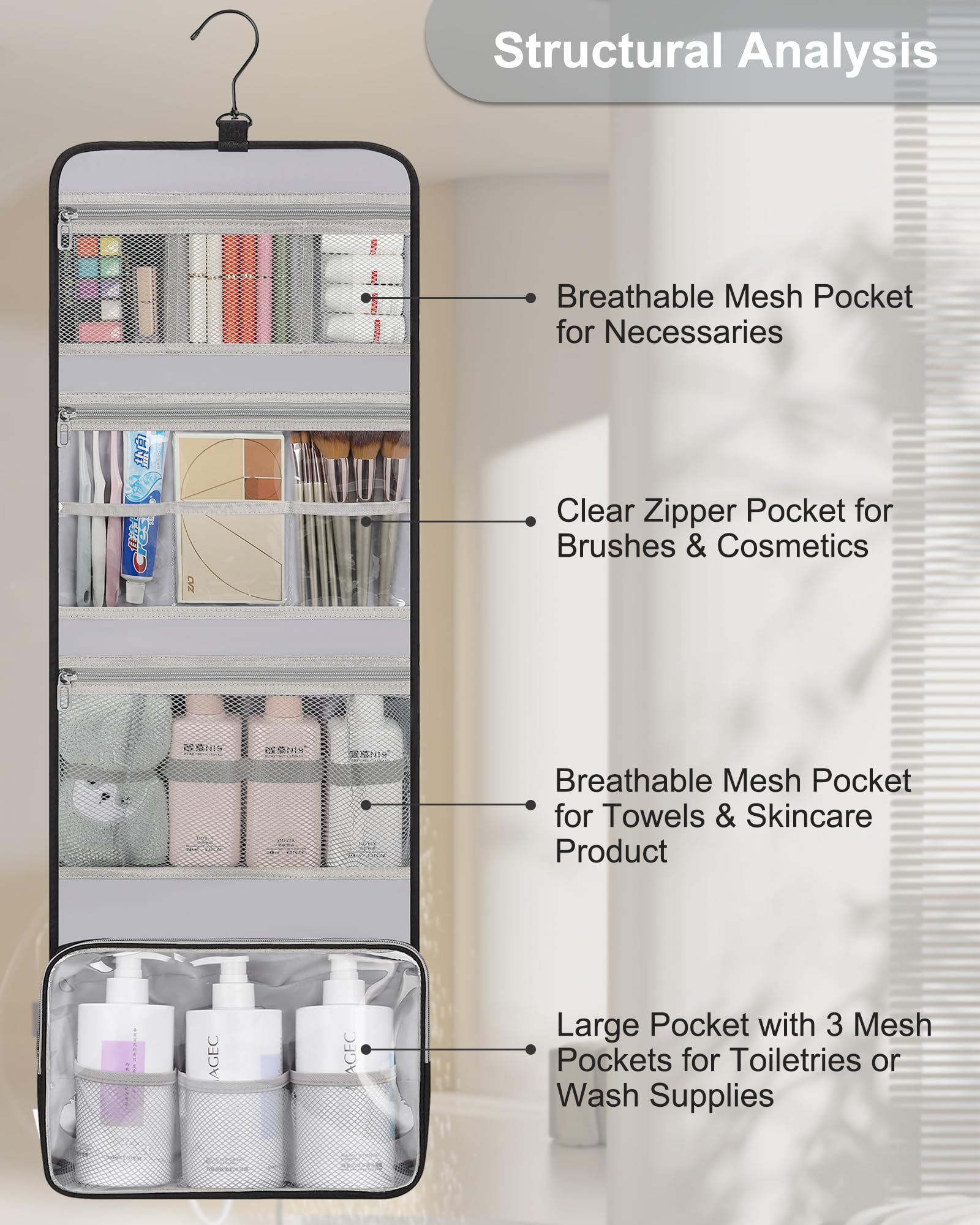 Relavel lifestyle bathroom hotel setting demonstrates travel-ready convenience