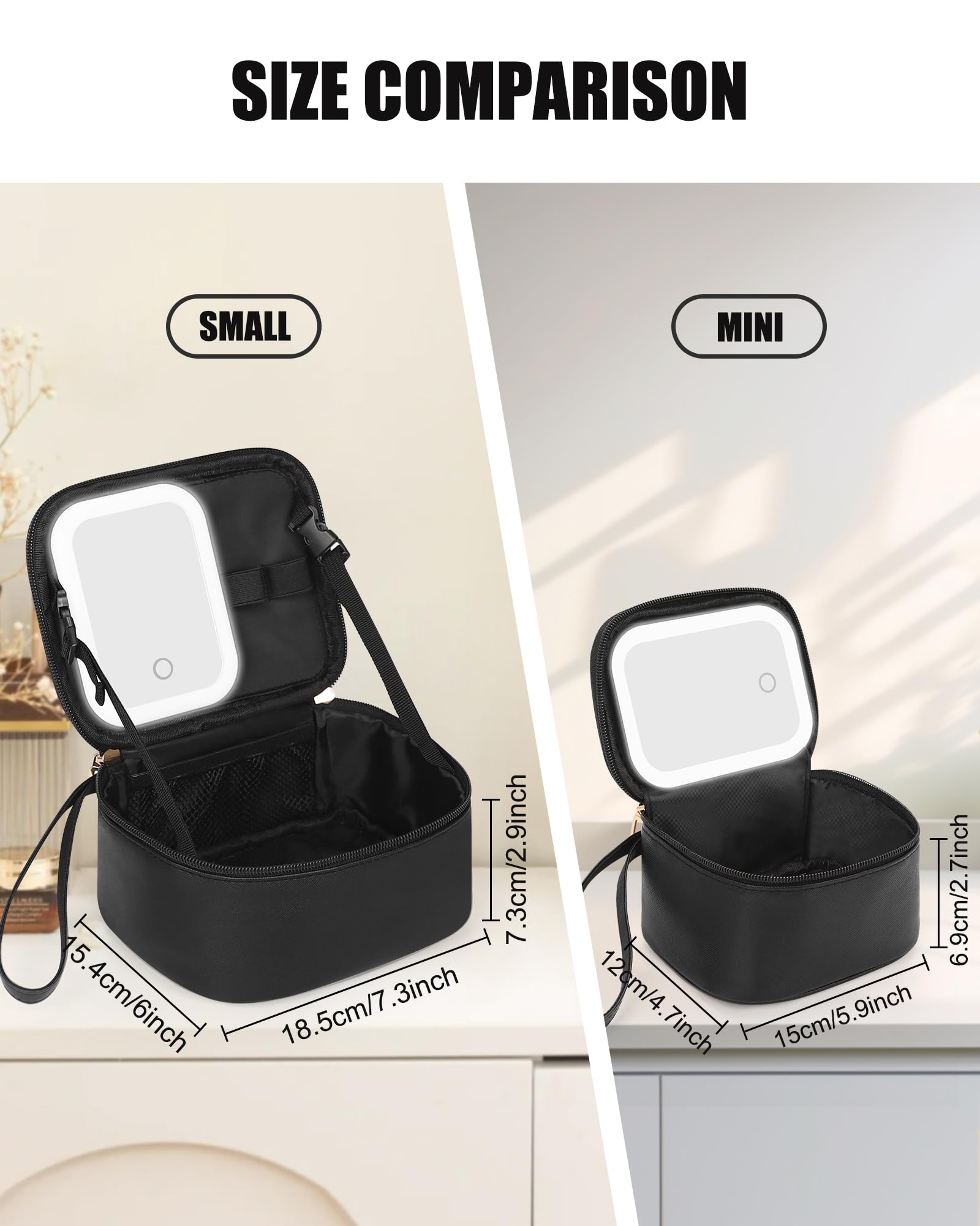 Relavel open pouch with LED mirror illuminated for clear makeup application