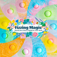 RelaxRose colorful bath fizz dissolving in tub for calming soak