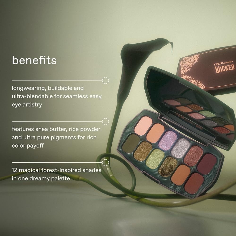 r.e.m. beauty open palette flatlay with ingredients and shade layout for inspiration