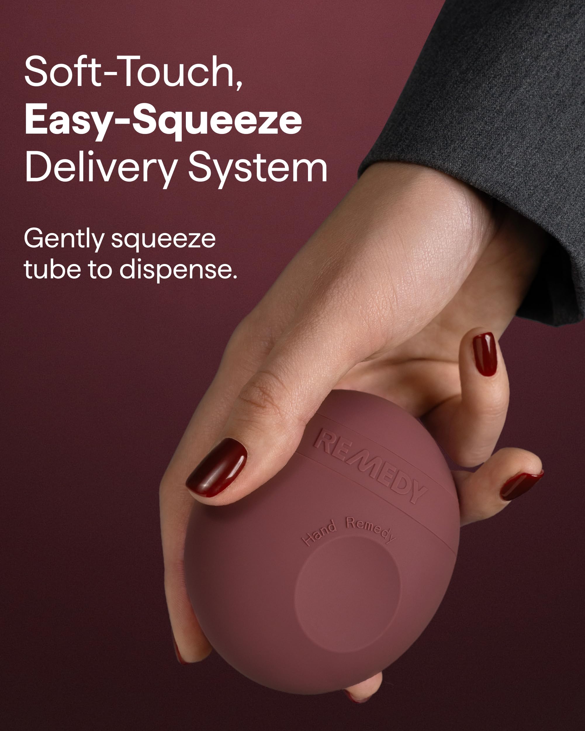 Remedy Science applying cream to hand showing smoothing and hydration benefit