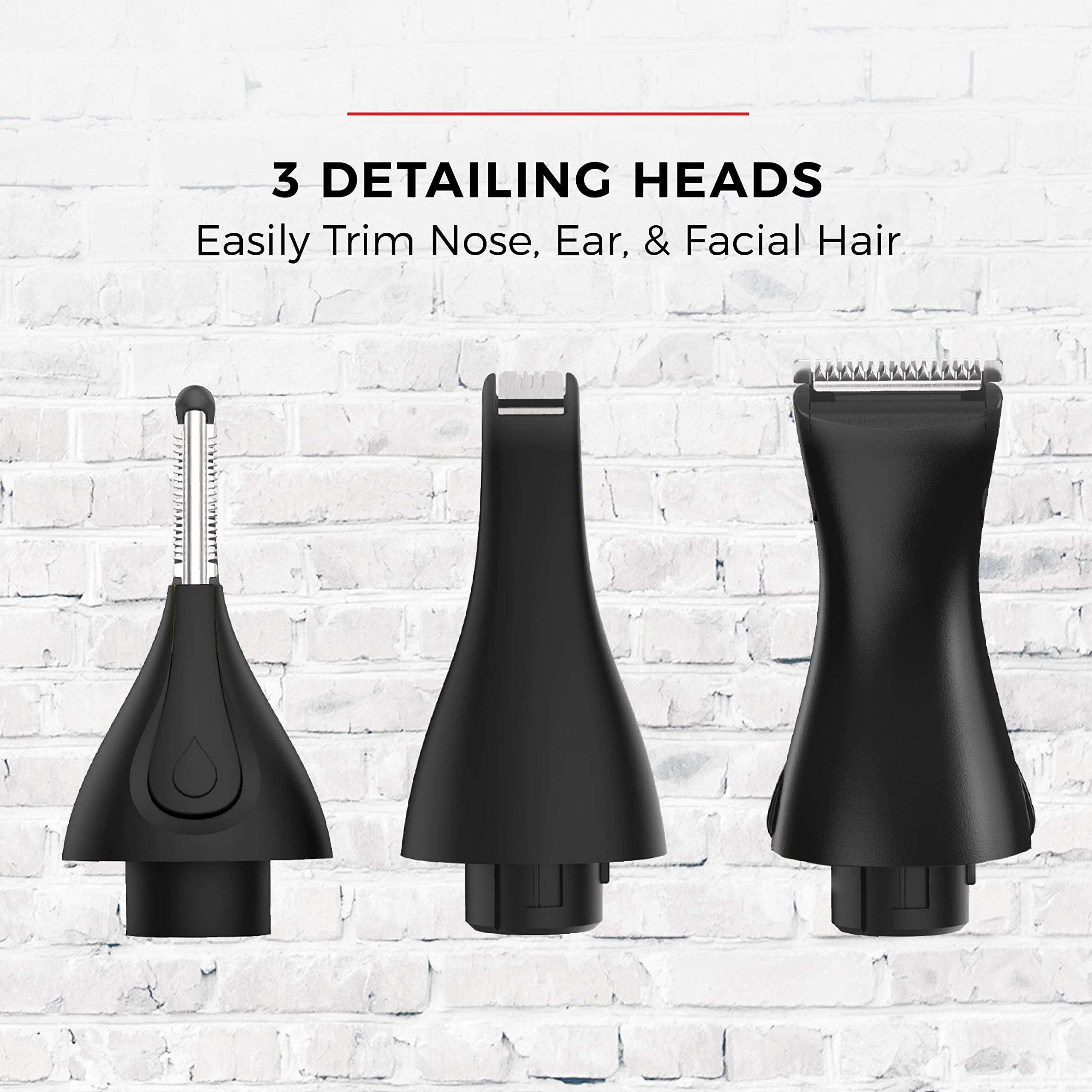 Remington dual-sided trimmer attachment shown removing hair quickly and comfortably