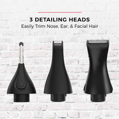 Remington dual-sided trimmer attachment shown removing hair quickly and comfortably