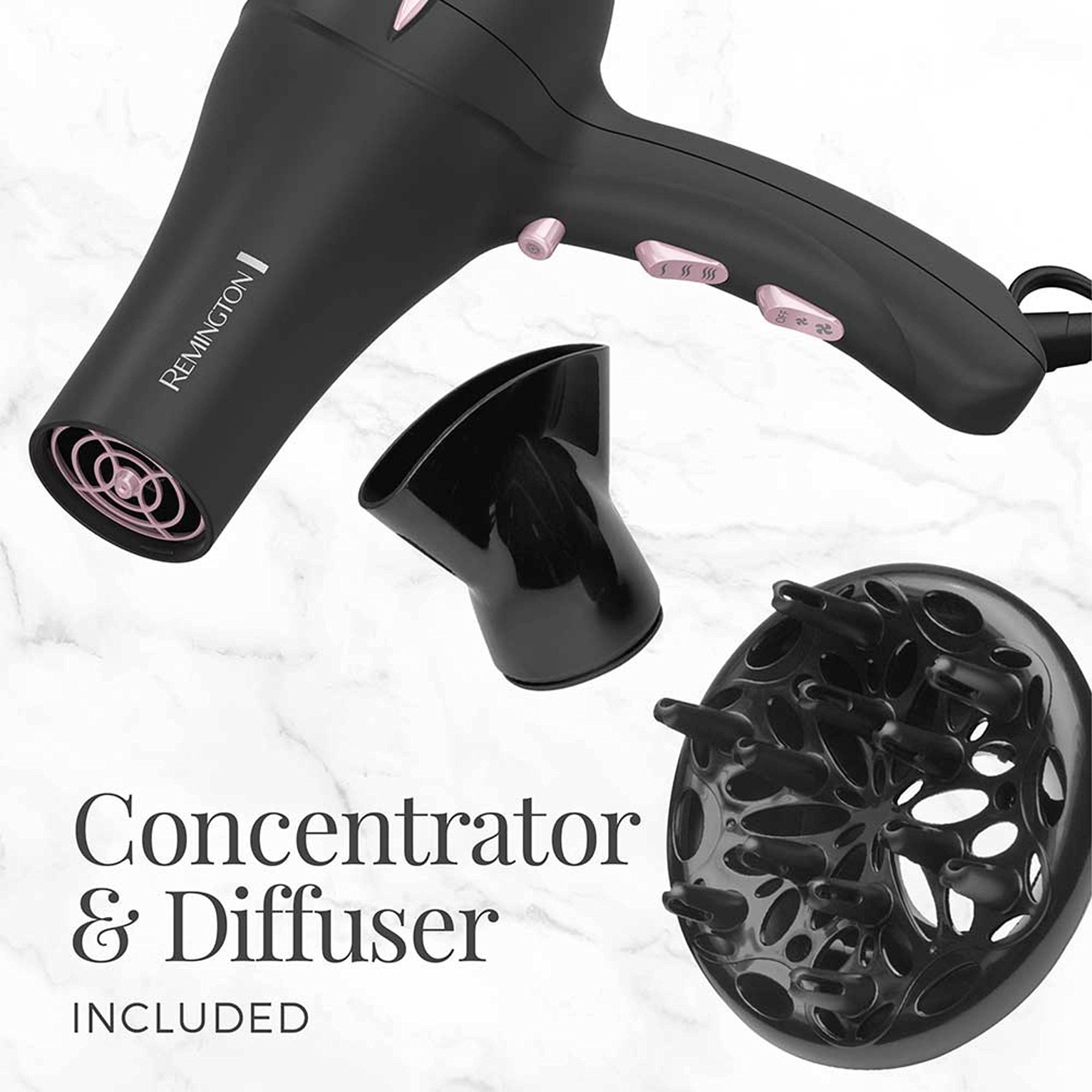Remington diffuser attached showing enhanced curl definition benefit