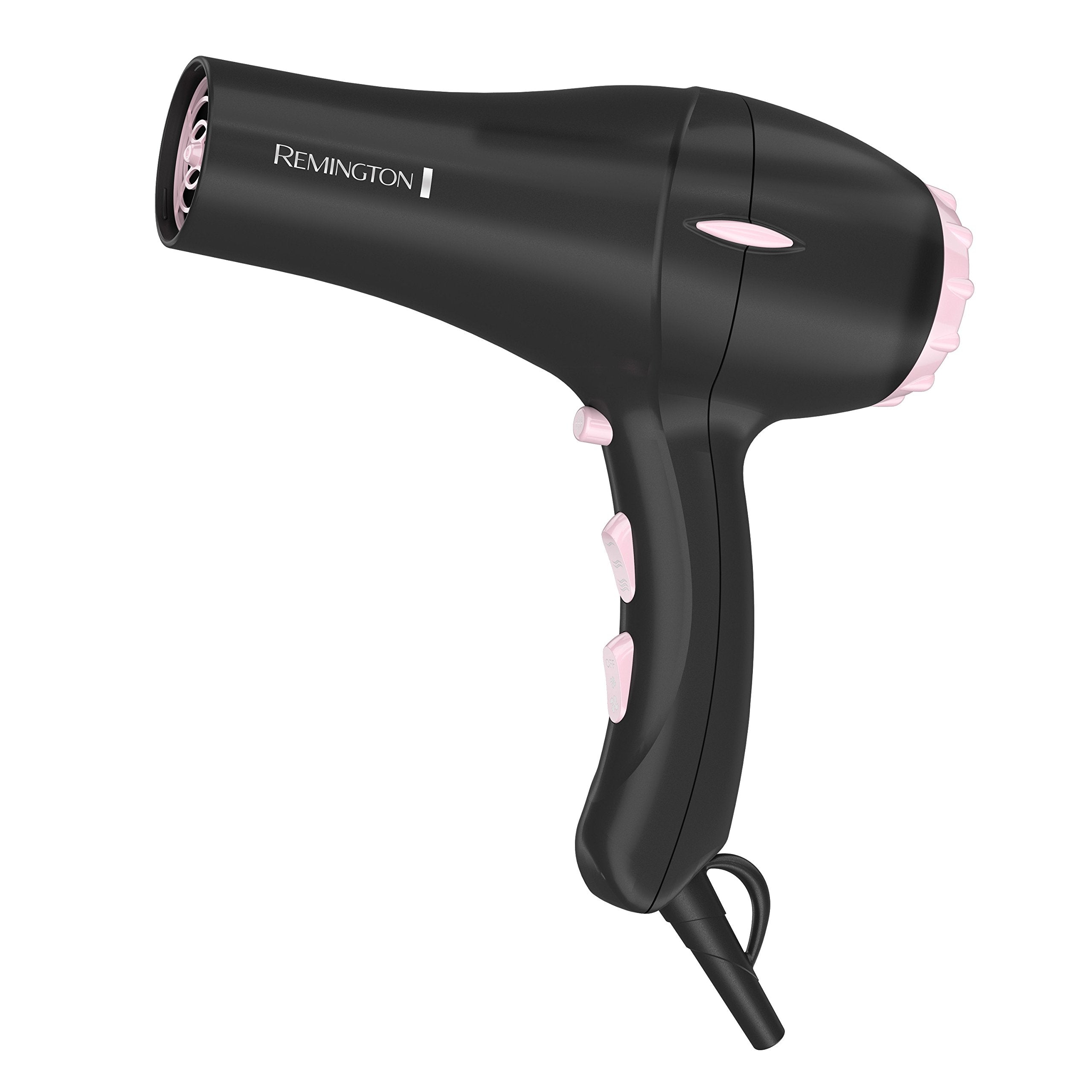 Remington in-use on curly hair showing frizz reduction and volume benefit