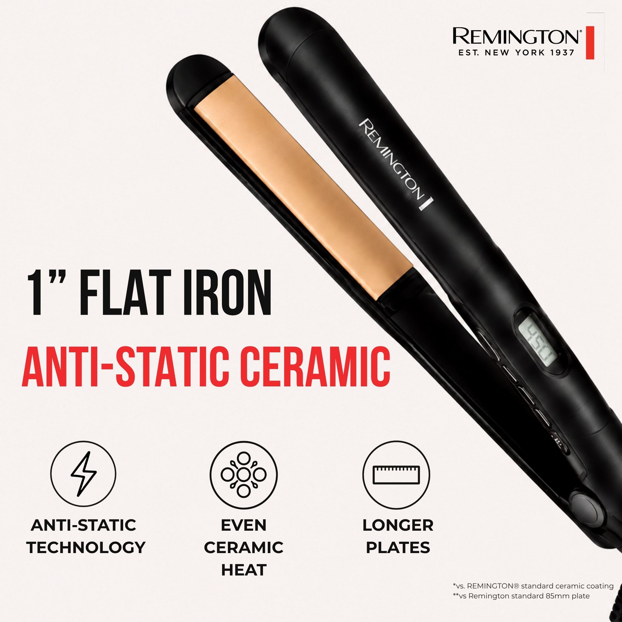 Remington close-up of tourmaline-infused ceramic plates, smoother frizz-reduced finish