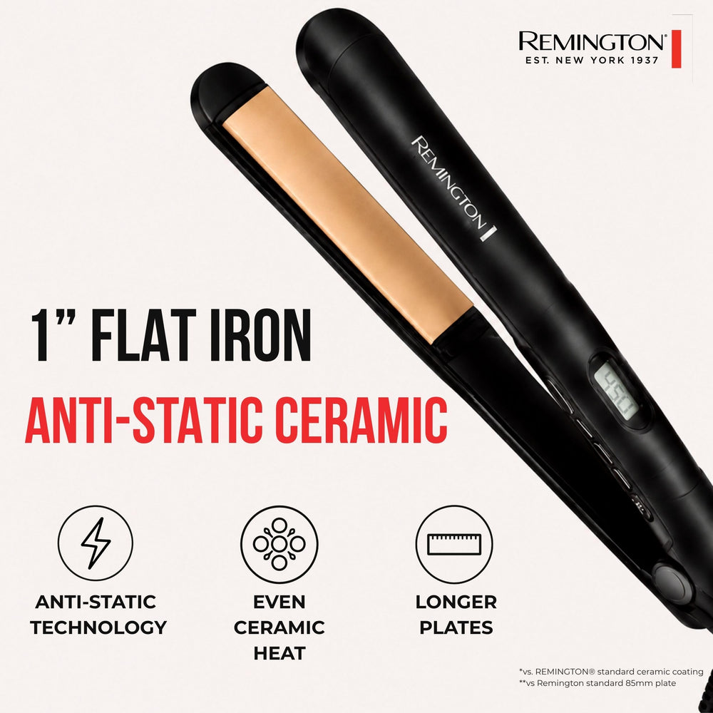 Remington close-up of tourmaline-infused ceramic plates, smoother frizz-reduced finish