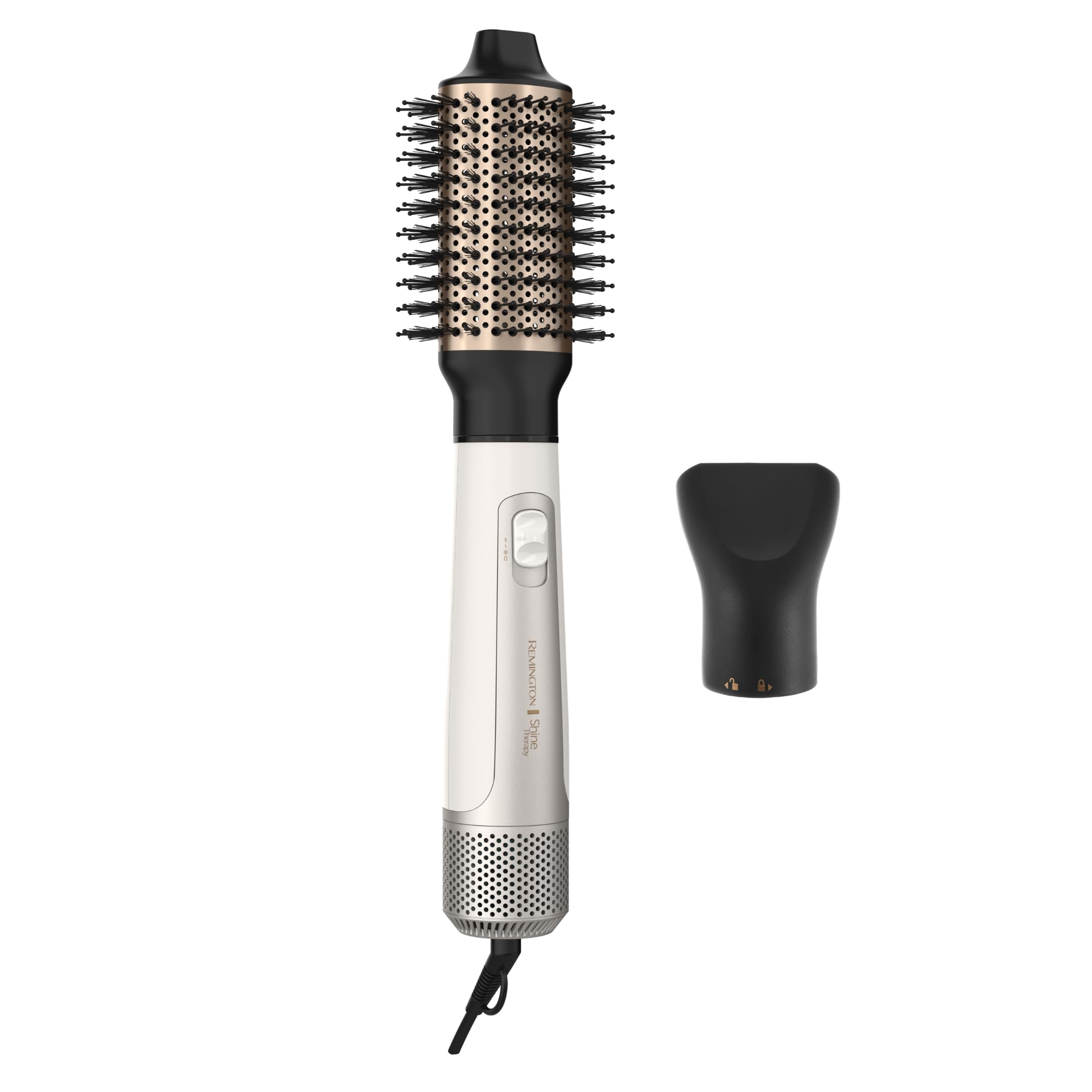 Remington front view of Shine Therapy brush showing design and quick styling benefit