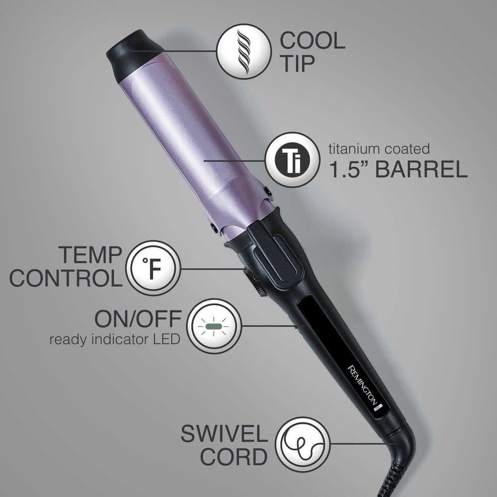 Remington styling on model creating loose voluminous waves with reduced frizz