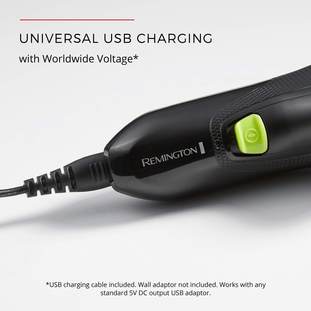 Remington Ultrastyle USB charging cable beside shaver showing universal charging benefit