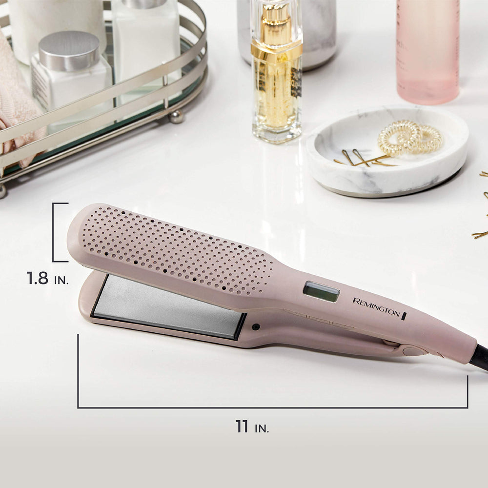 Remington heated plate with 450°F indicator showing salon-level heat benefit