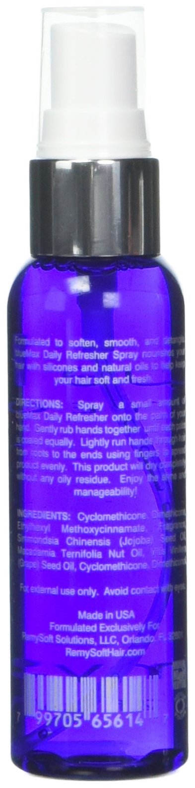 RemySoft blueMax mist being applied to hair demonstrating quick detangling benefit