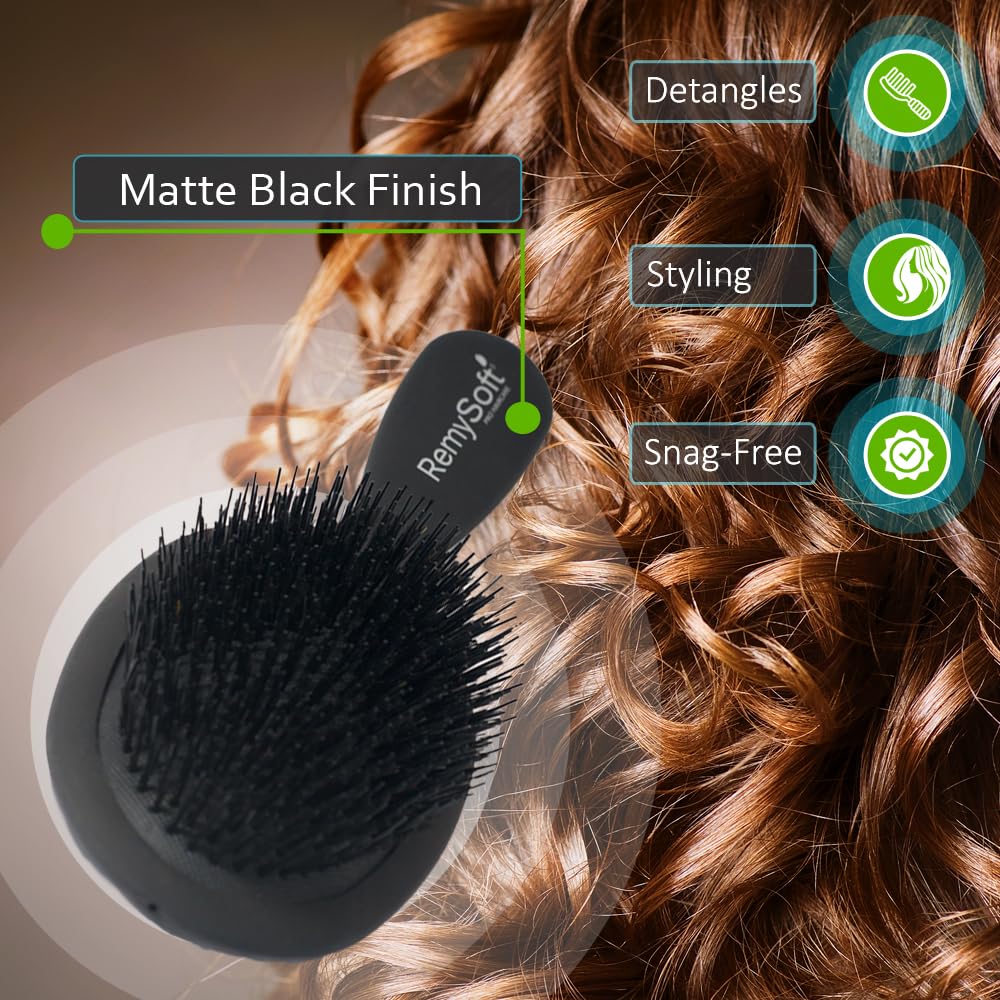 RemySoft brush black cushion side view protecting wefts and reducing snagging