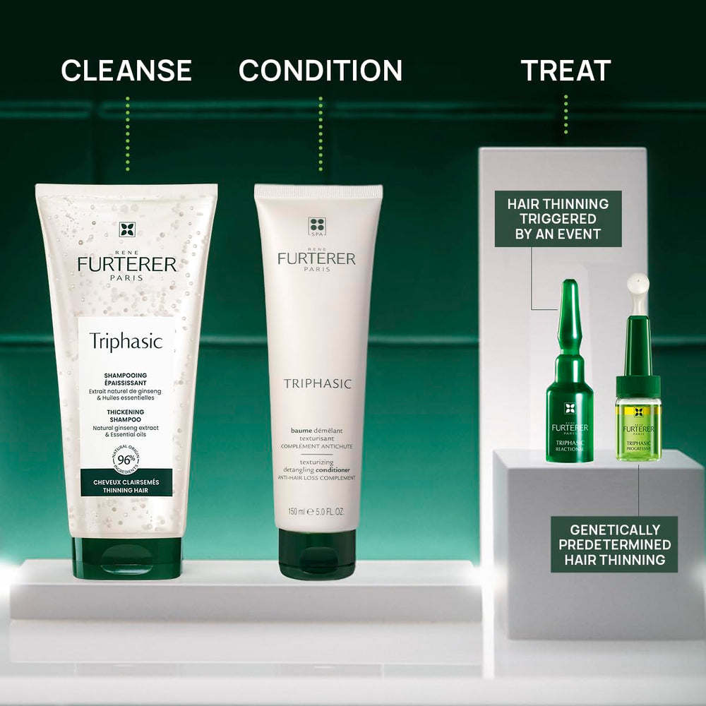 René Furterer conditioner on bathroom shelf in lifestyle scene for daily routine