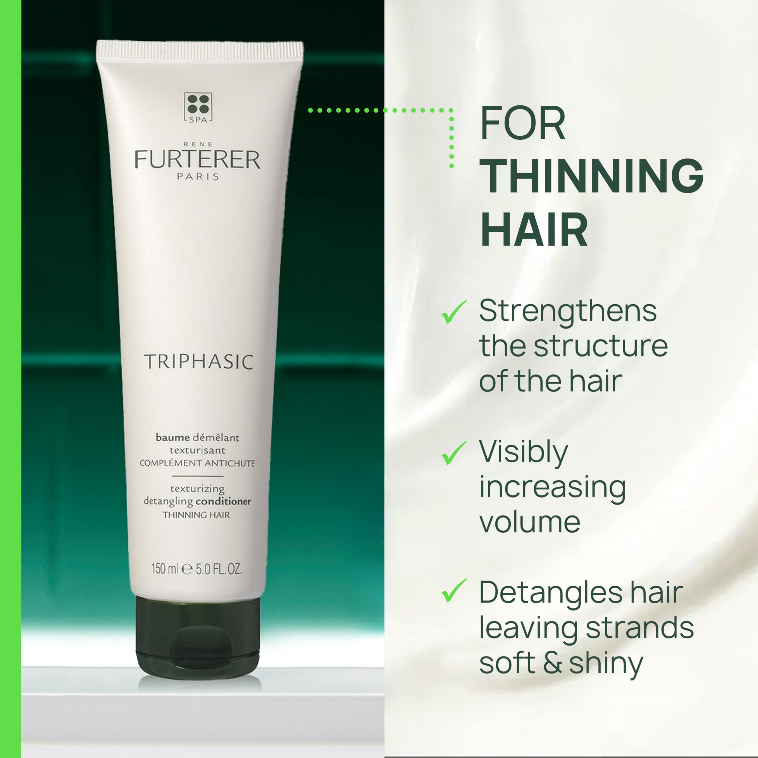 René Furterer pump and label detail highlighting ingredients and clear usage info