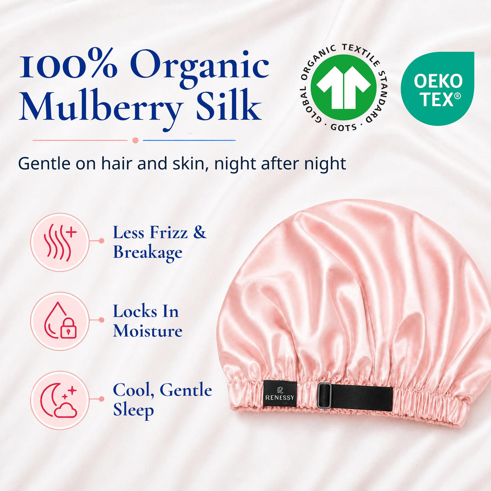 RENESSY silk fabric close-up highlighting 22 momme texture and protective smoothness