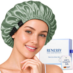 RENESSY silk bonnet front view showing smooth fabric and fit benefit