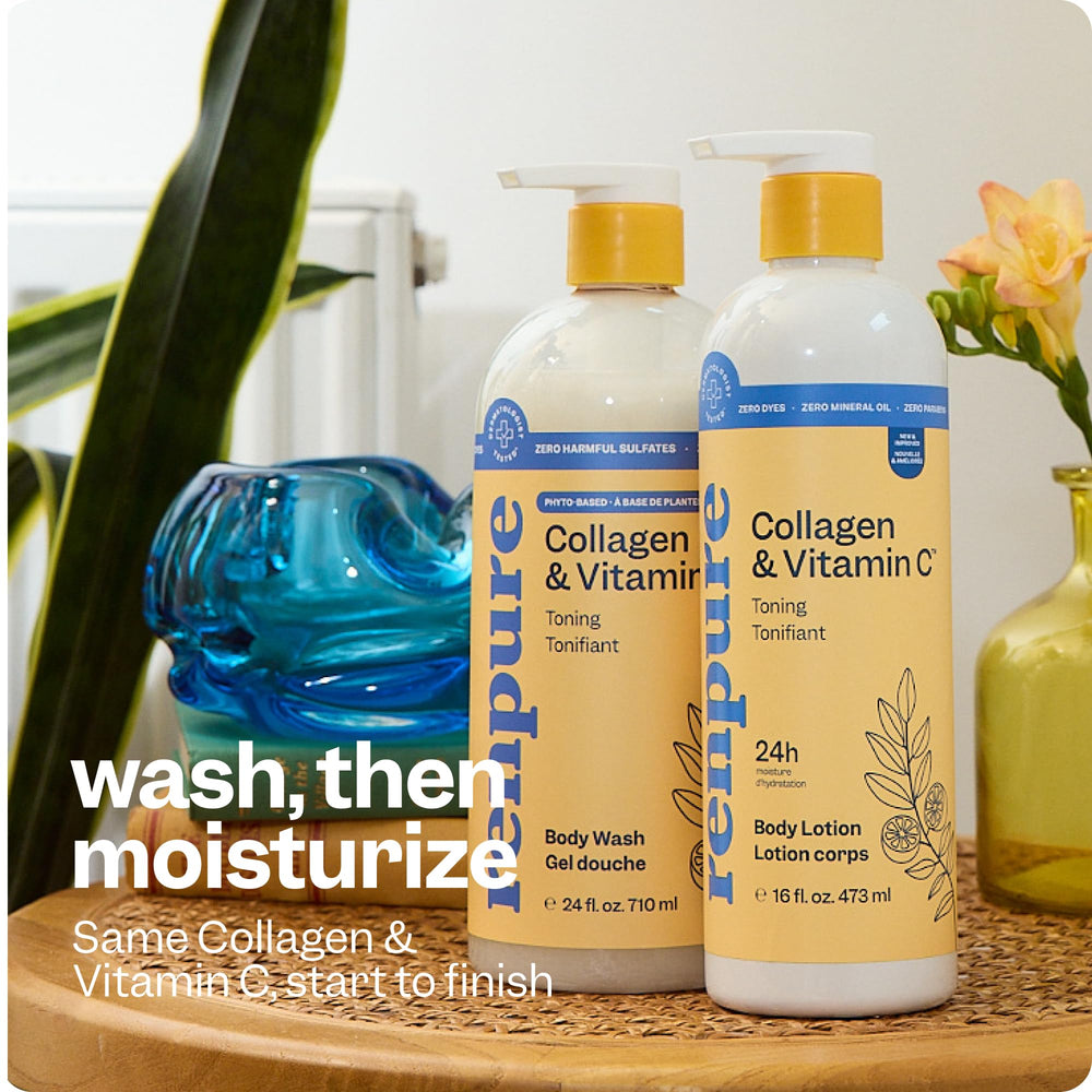 RENPURE lotion on a bathroom shelf as part of a daily skincare routine