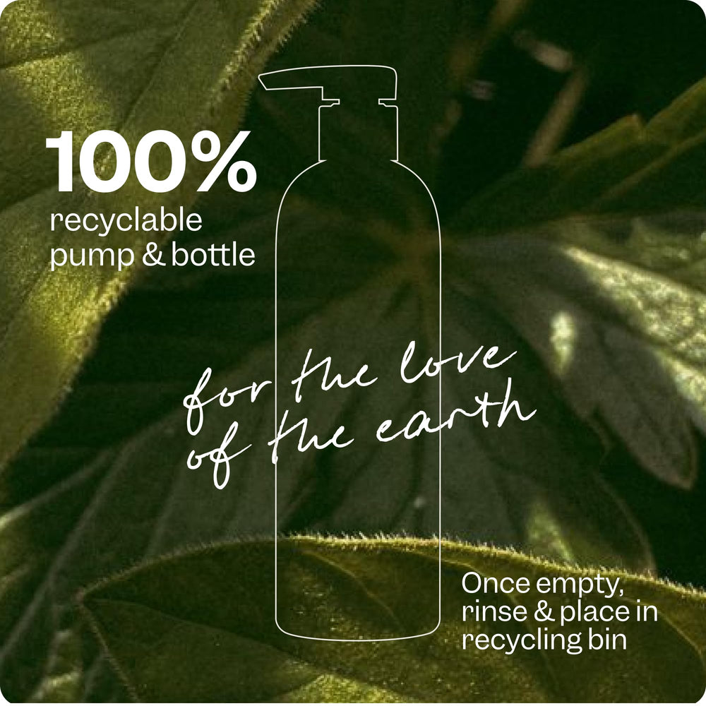 RENPURE recyclable bottle and pump displayed to emphasize sustainability