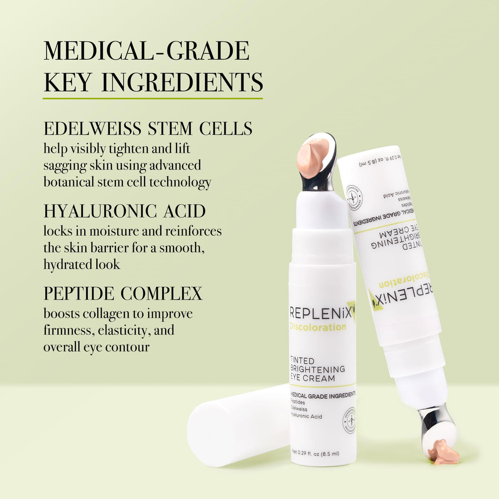 Replenix application demo patting tinted eye cream under eye for brightening