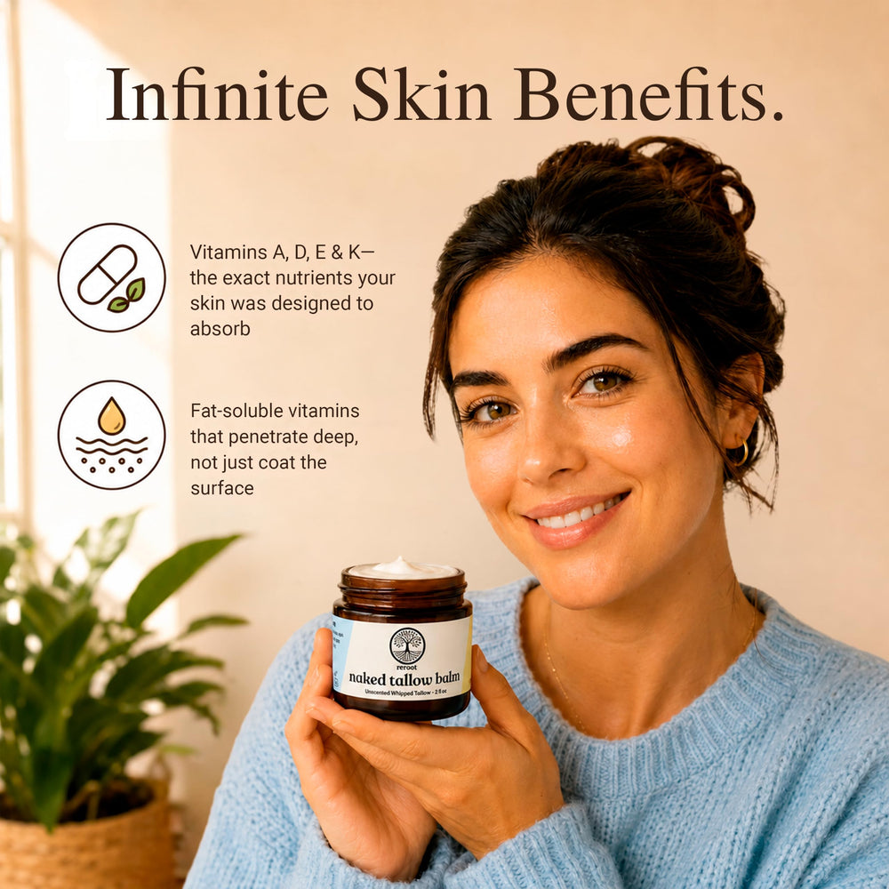 Reroot Organics balm spread on hand demonstrating quick absorption and hydration