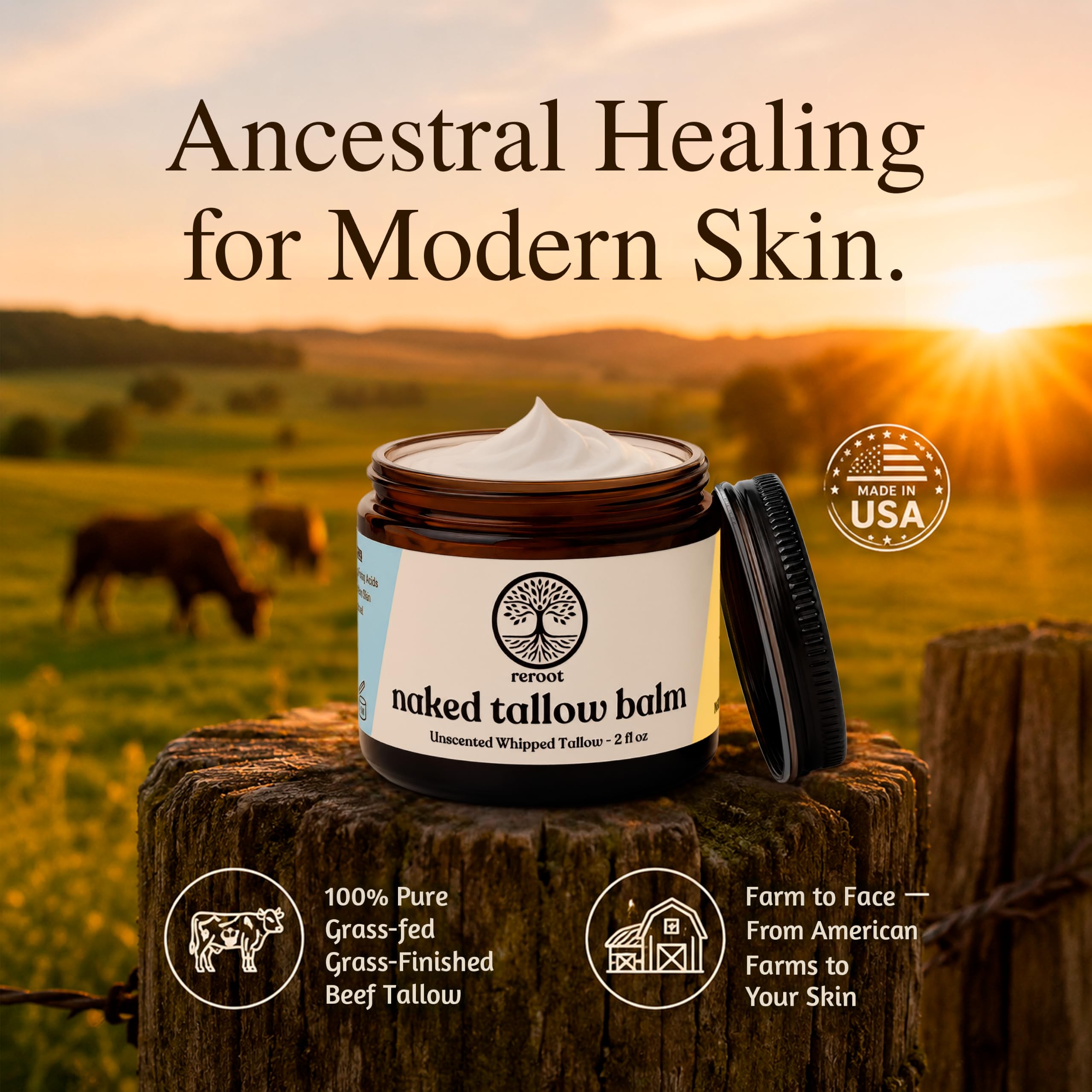 Reroot Organics balm applied to cheek illustrating gentle facial moisturization