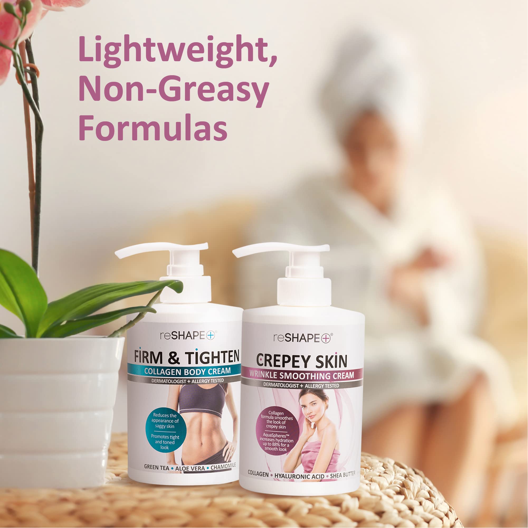 Reshape+ 15 fl oz bottle beside common items for clear size comparison