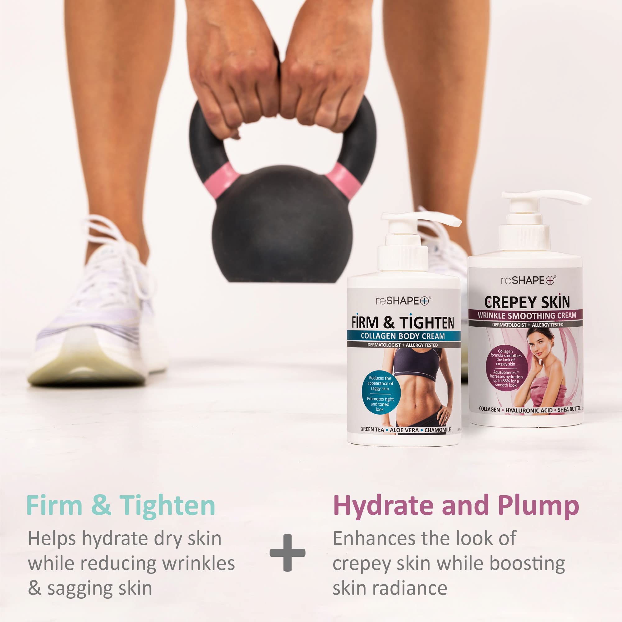 Reshape+ pump dispenser closeup highlighting easy, controlled application