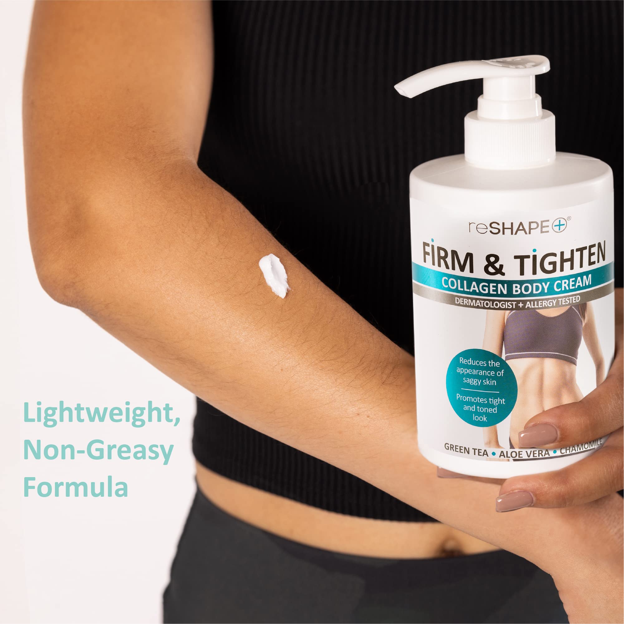 Reshape+ applying to arm showing firming and plumping effect on body