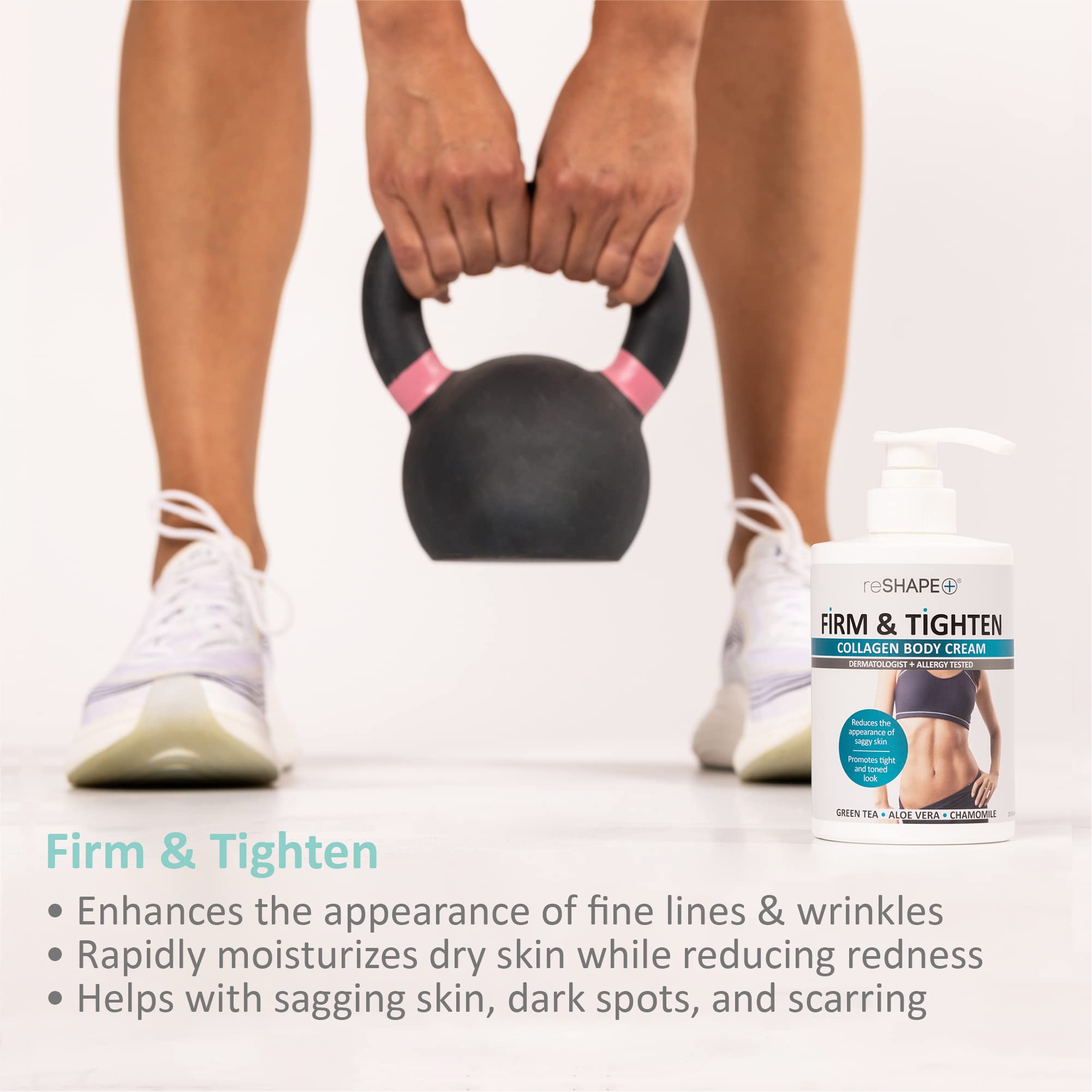 Reshape+ lotion pump dispensing creamy texture for fast absorption benefit